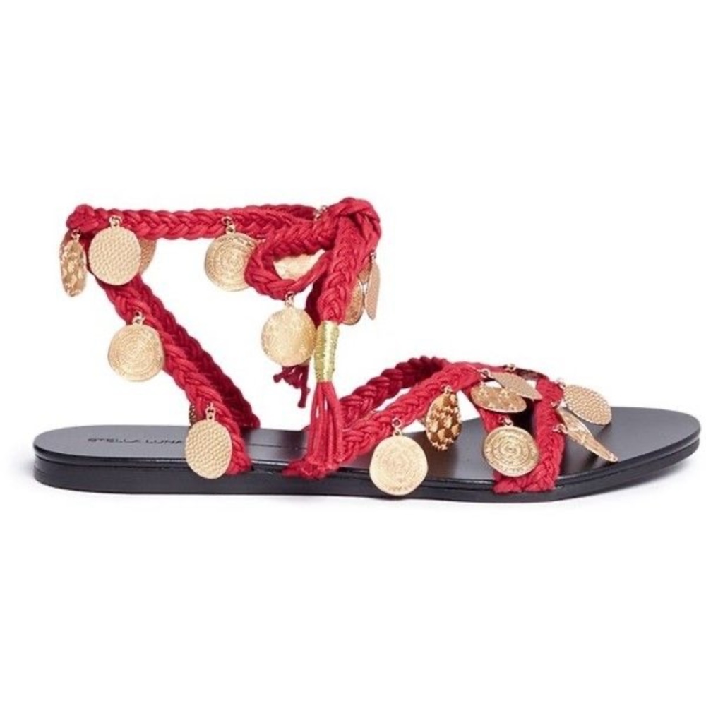 Black Stella Luna 'Anatolia' ethnic coin braided cord sandals